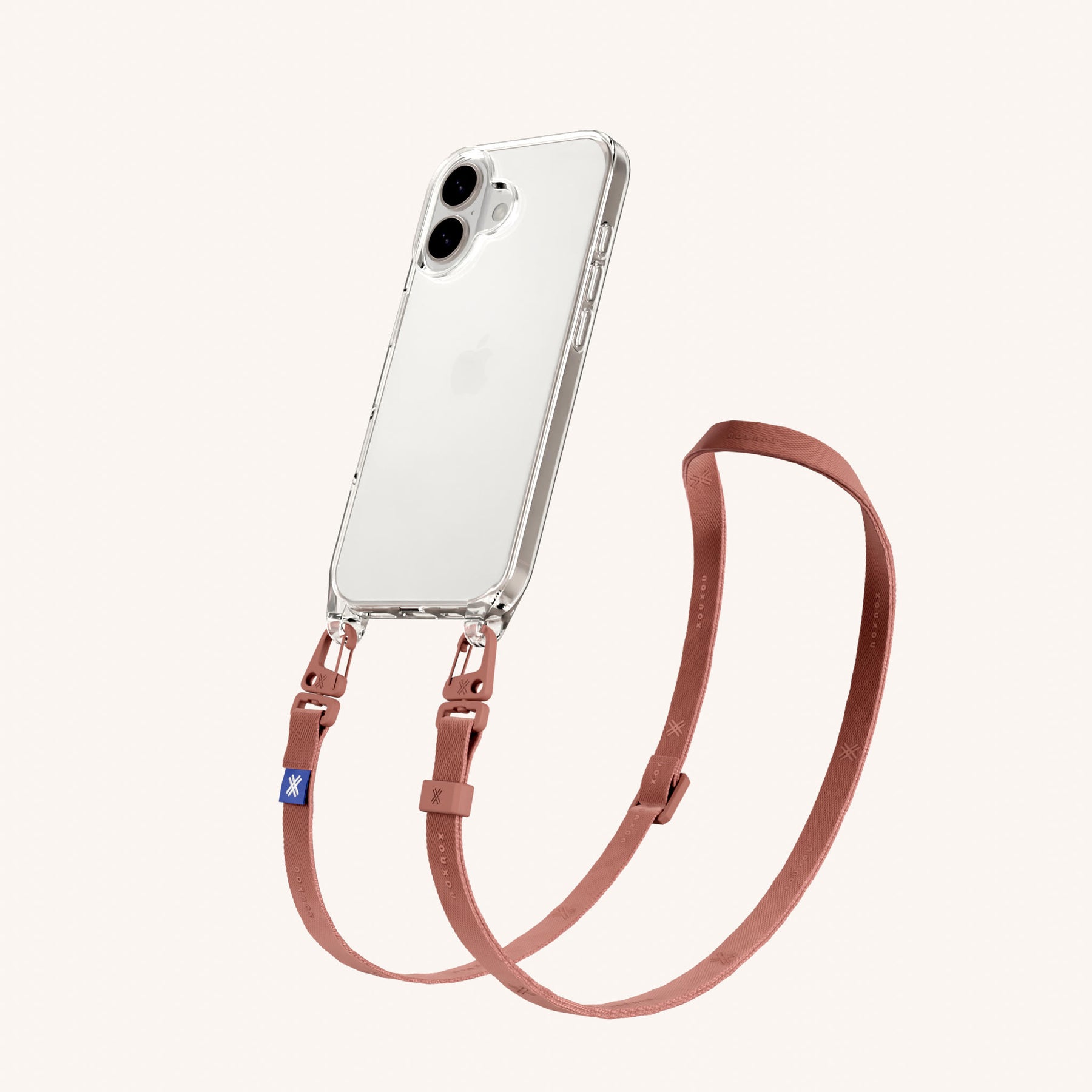 Phone Necklace with Slim Lanyard in Clear + Cotta