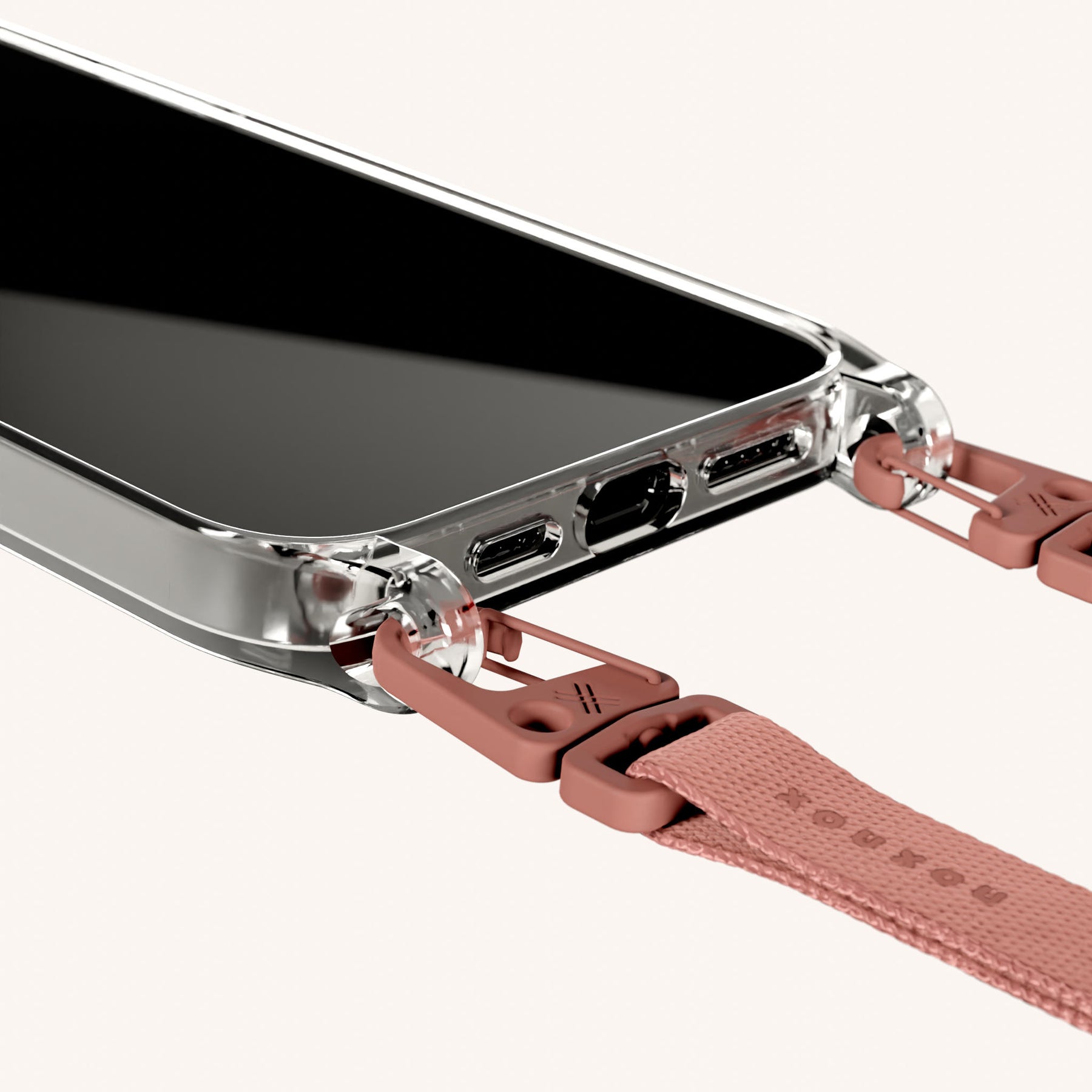 Phone Necklace with Slim Lanyard in Clear + Cotta