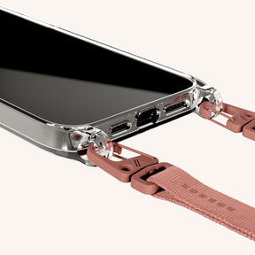 Phone Necklace with Slim Lanyard in Clear + Cotta
