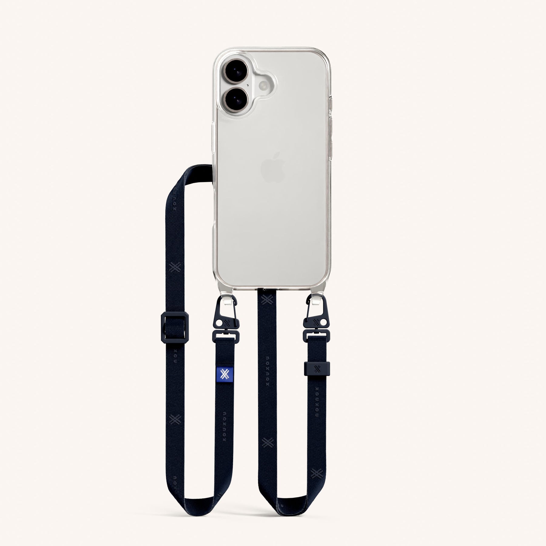 Phone Necklace with Slim Lanyard in Clear + Midnight