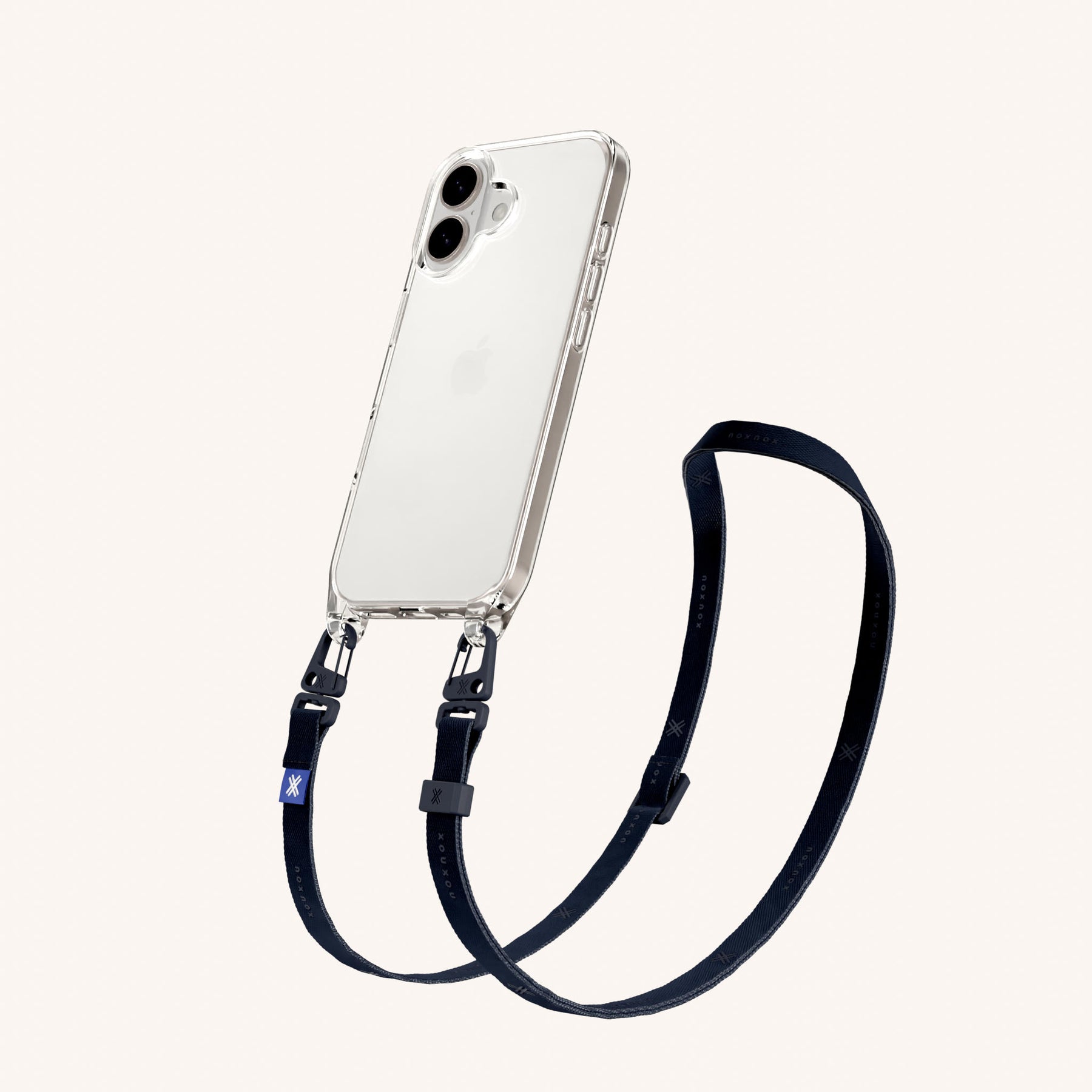 Phone Necklace with Slim Lanyard in Clear + Midnight