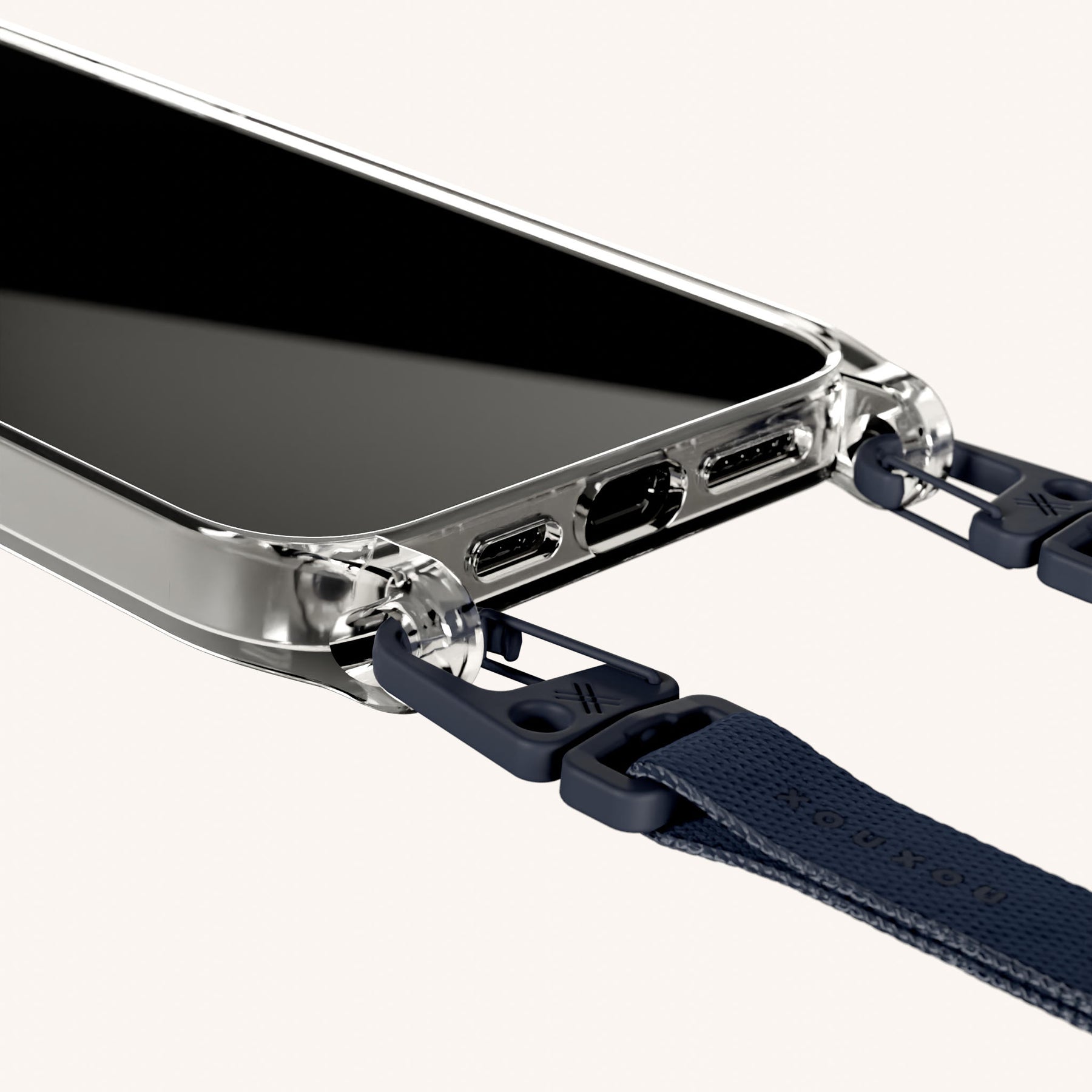 Phone Necklace with Slim Lanyard in Clear + Midnight