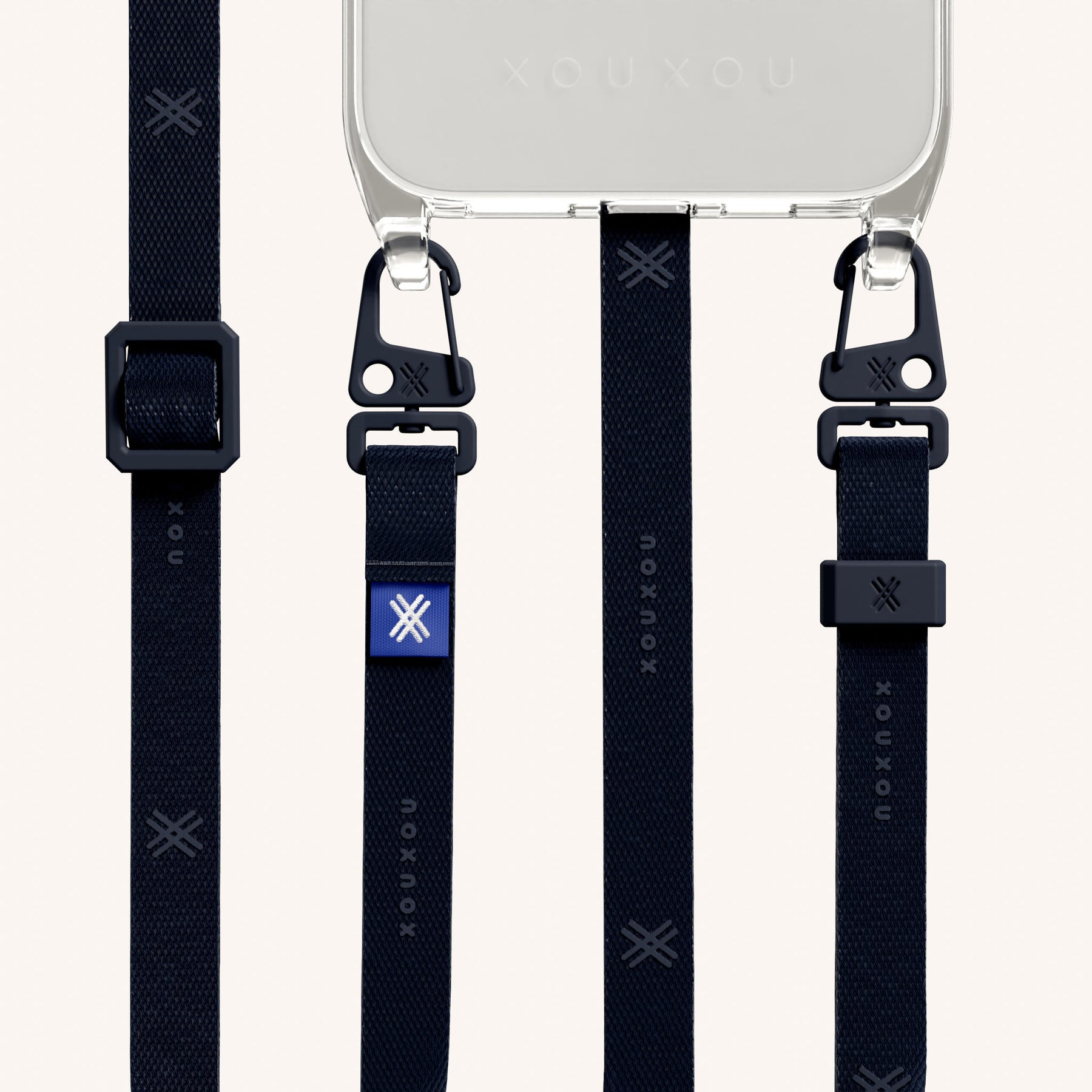 Phone Necklace with Slim Lanyard in Clear + Midnight