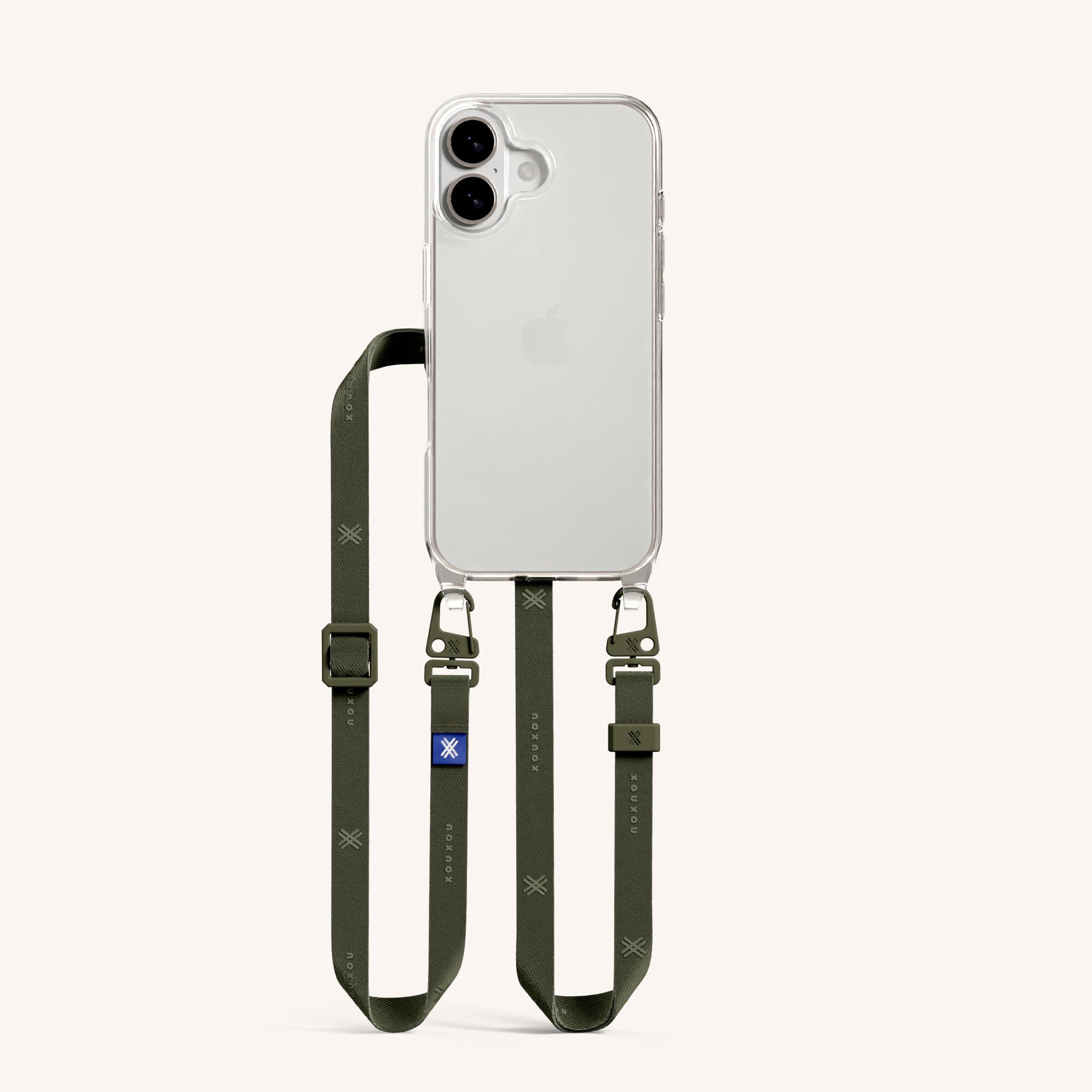 Phone Necklace with Slim Lanyard in Clear + Moss
