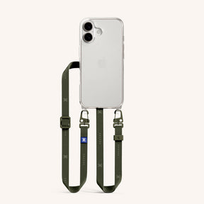 Phone Necklace with Slim Lanyard in Clear + Moss