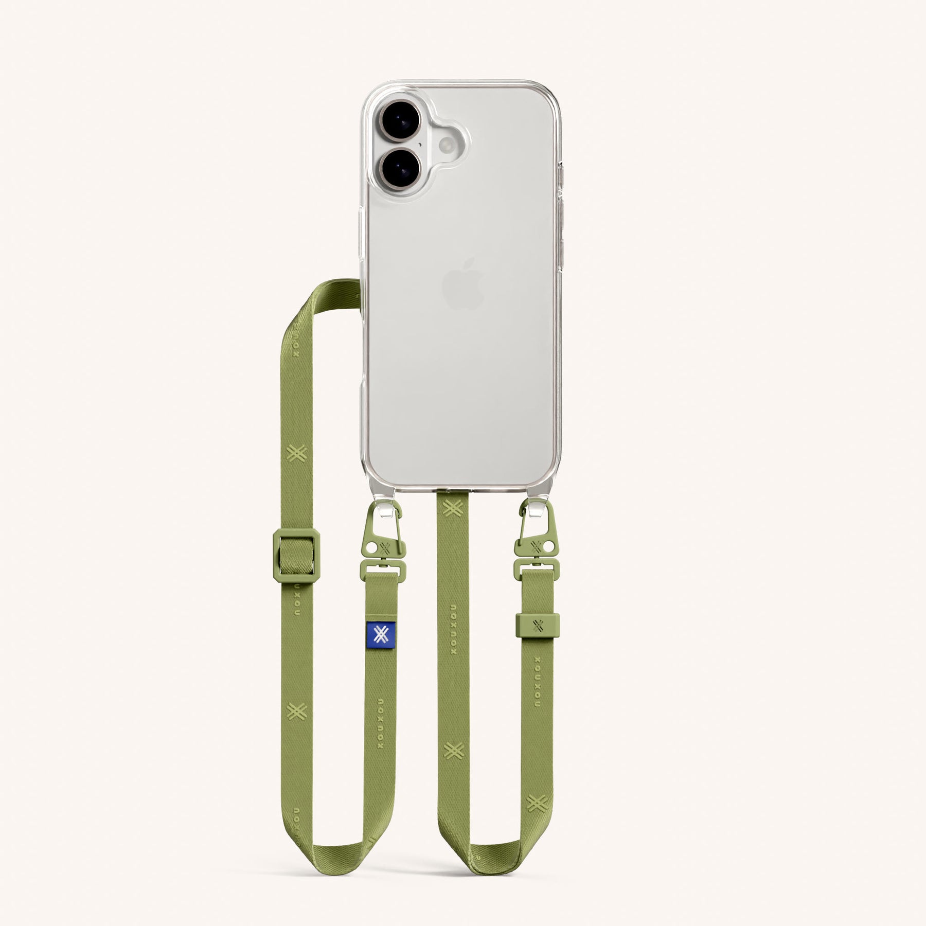 Phone Necklace with Slim Lanyard in Clear + Pistachio