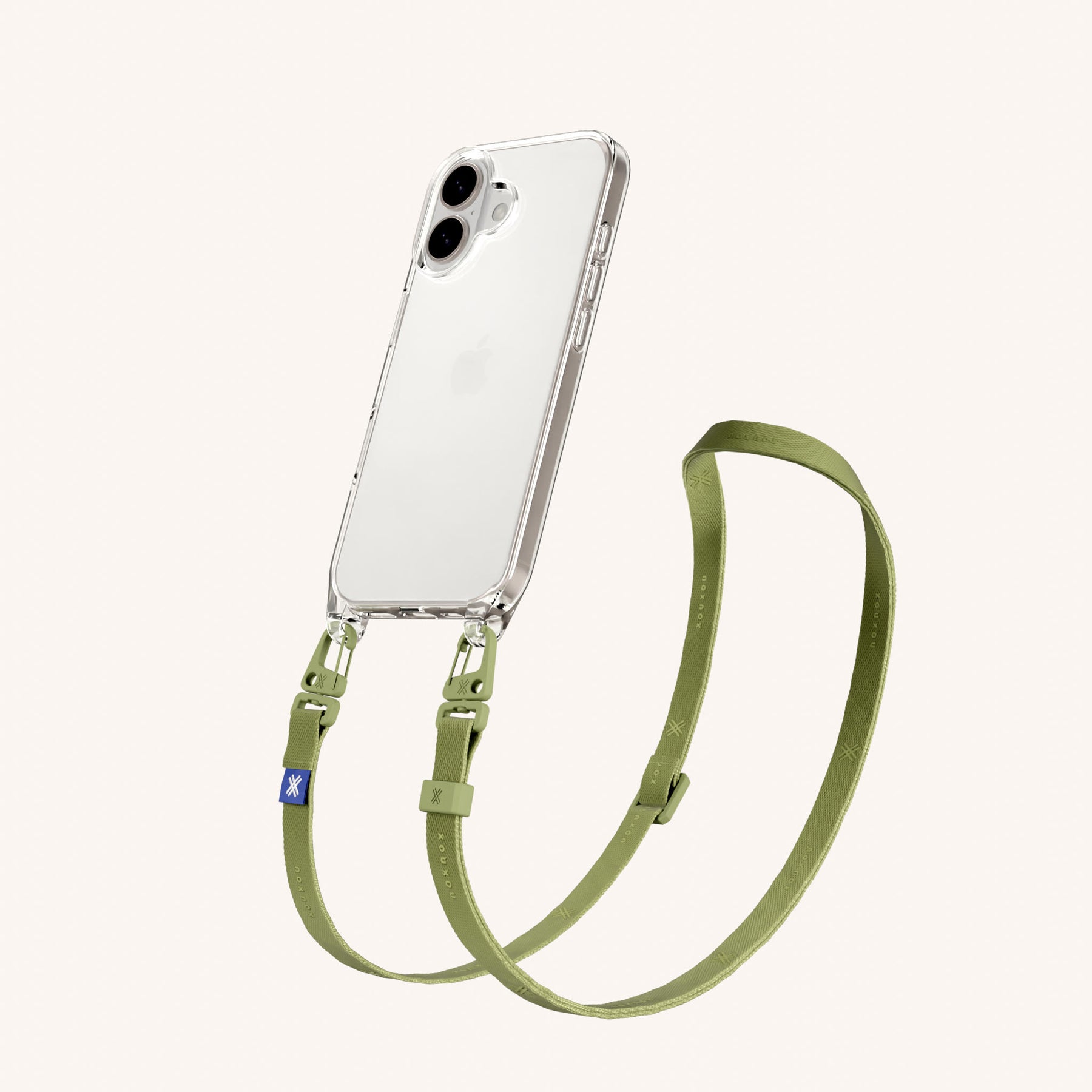 Phone Necklace with Slim Lanyard in Clear + Pistachio