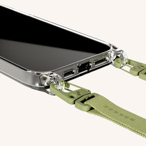 Phone Necklace with Slim Lanyard in Clear + Pistachio