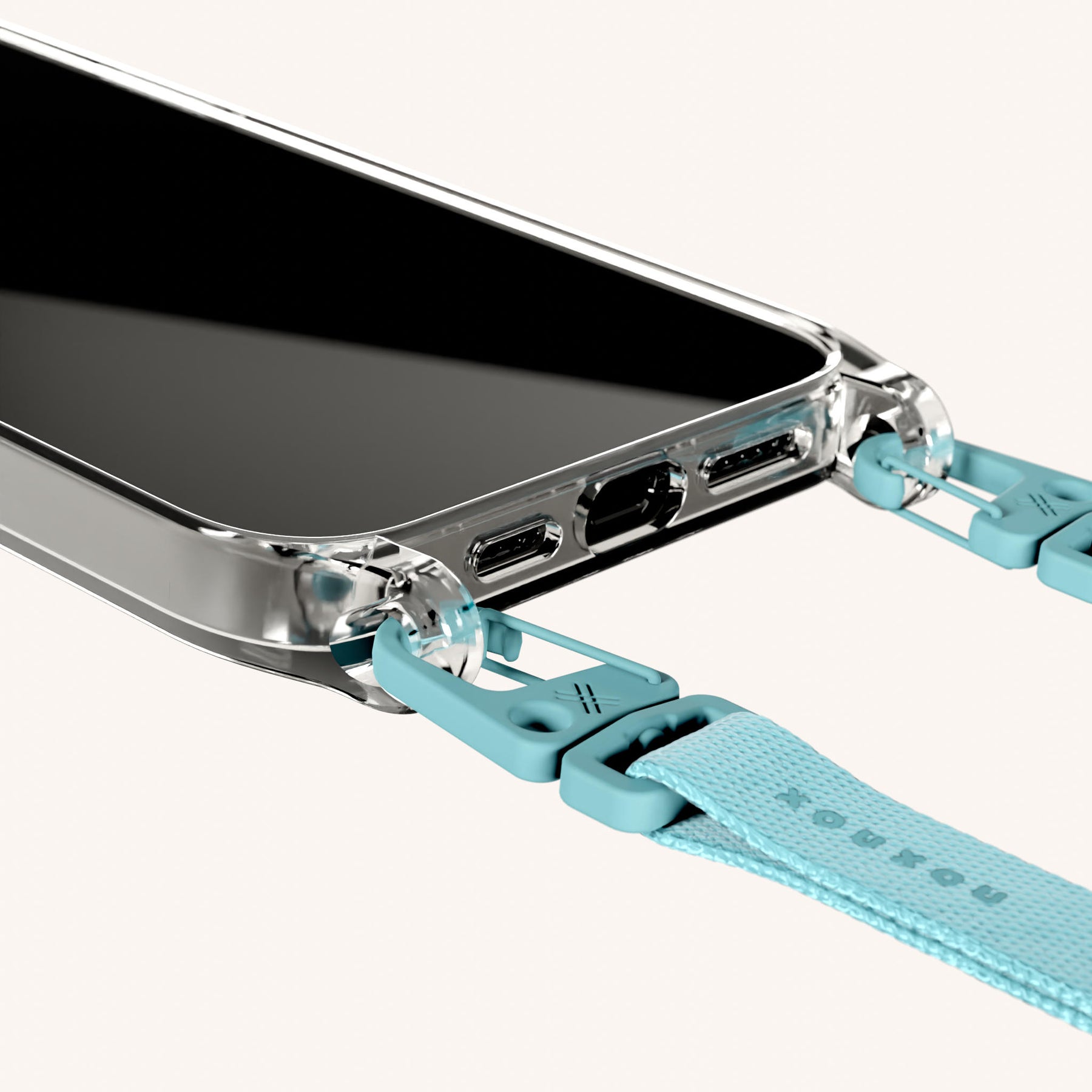 Phone Necklace with Slim Lanyard in Clear + Pool