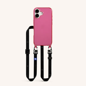 Phone Necklace with Slim Lanyard in Cyber Pink Clear + Black