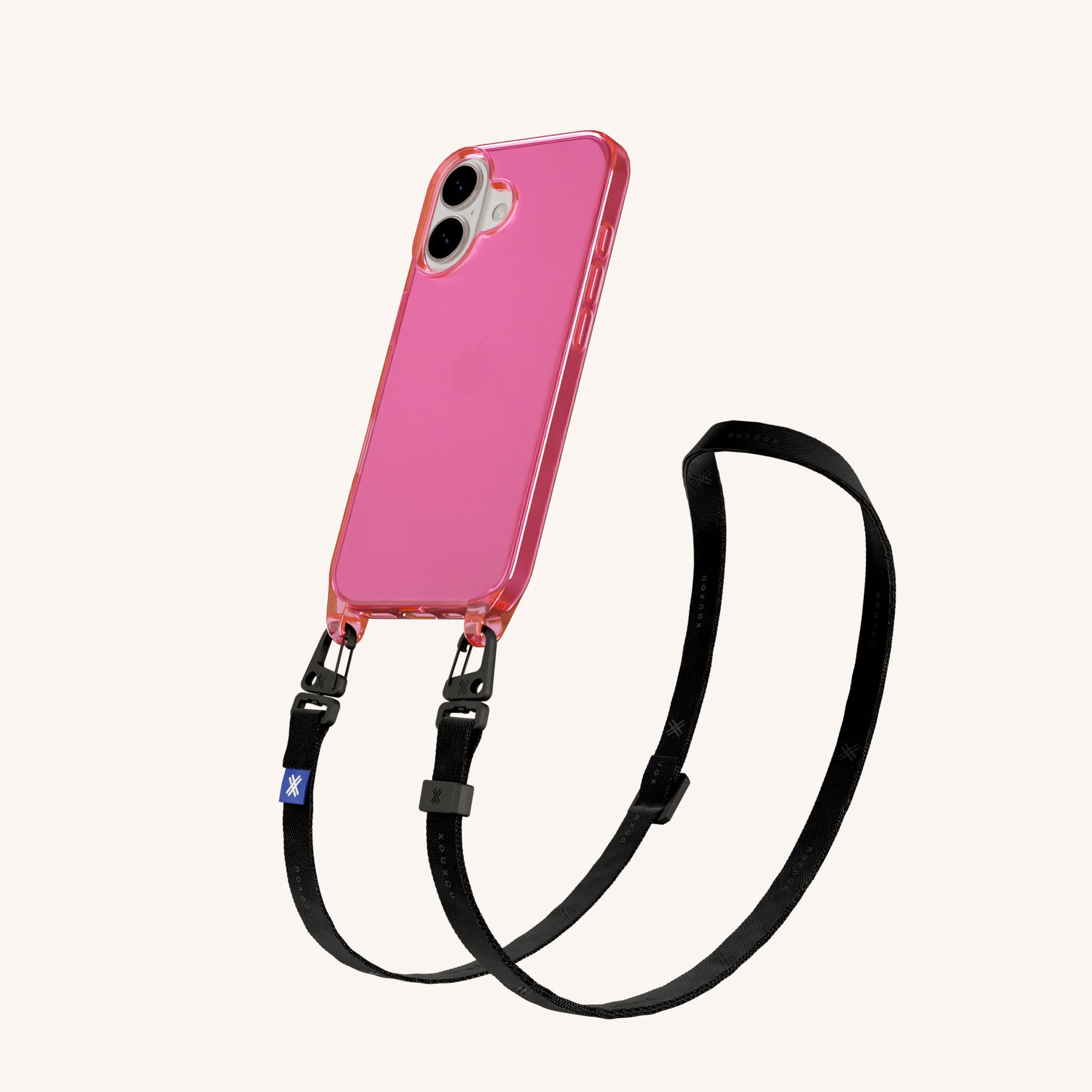 Phone Necklace with Slim Lanyard in Cyber Pink Clear + Black