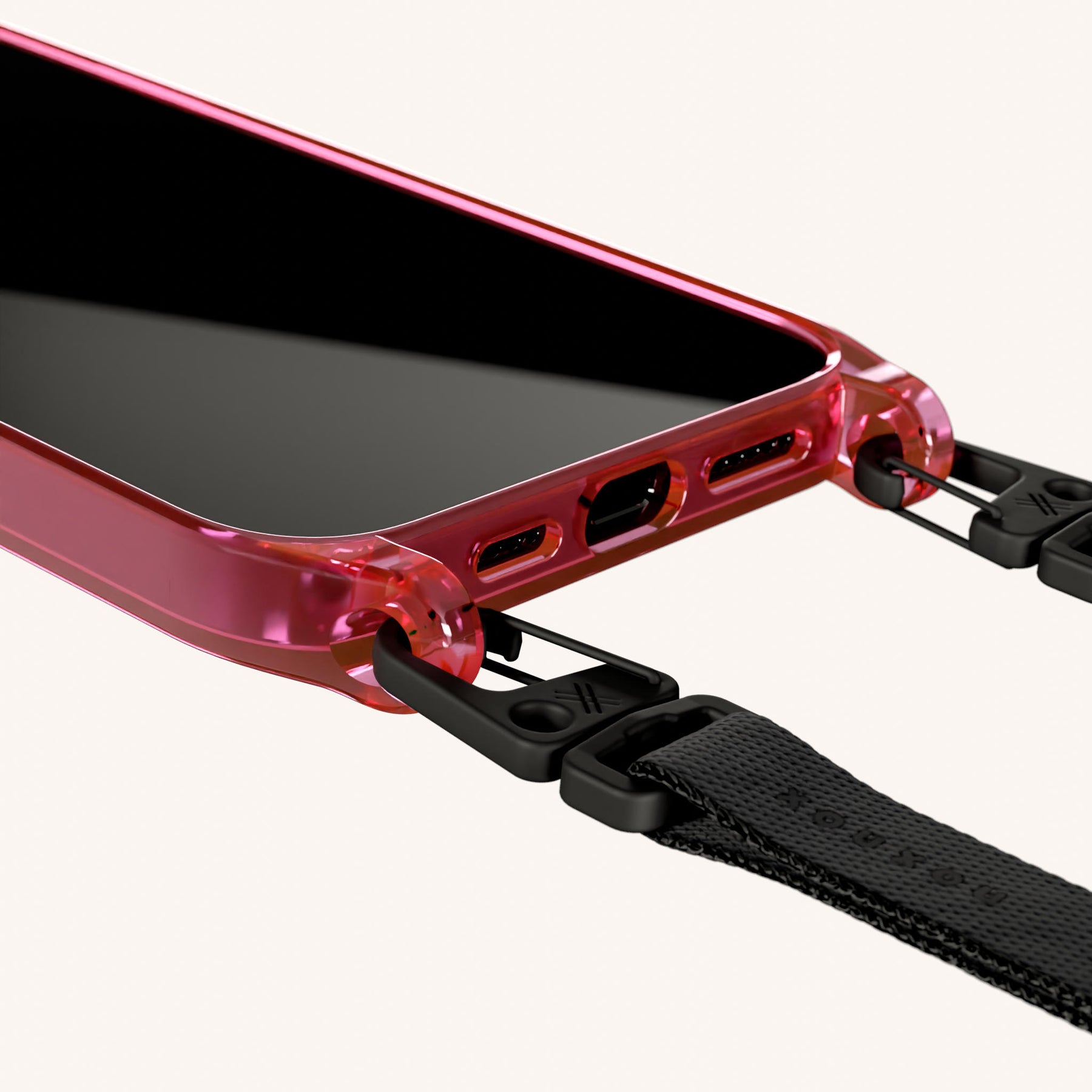 Phone Necklace with Slim Lanyard in Cyber Pink Clear + Black