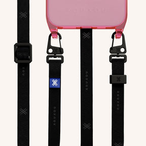 Phone Necklace with Slim Lanyard in Cyber Pink Clear + Black
