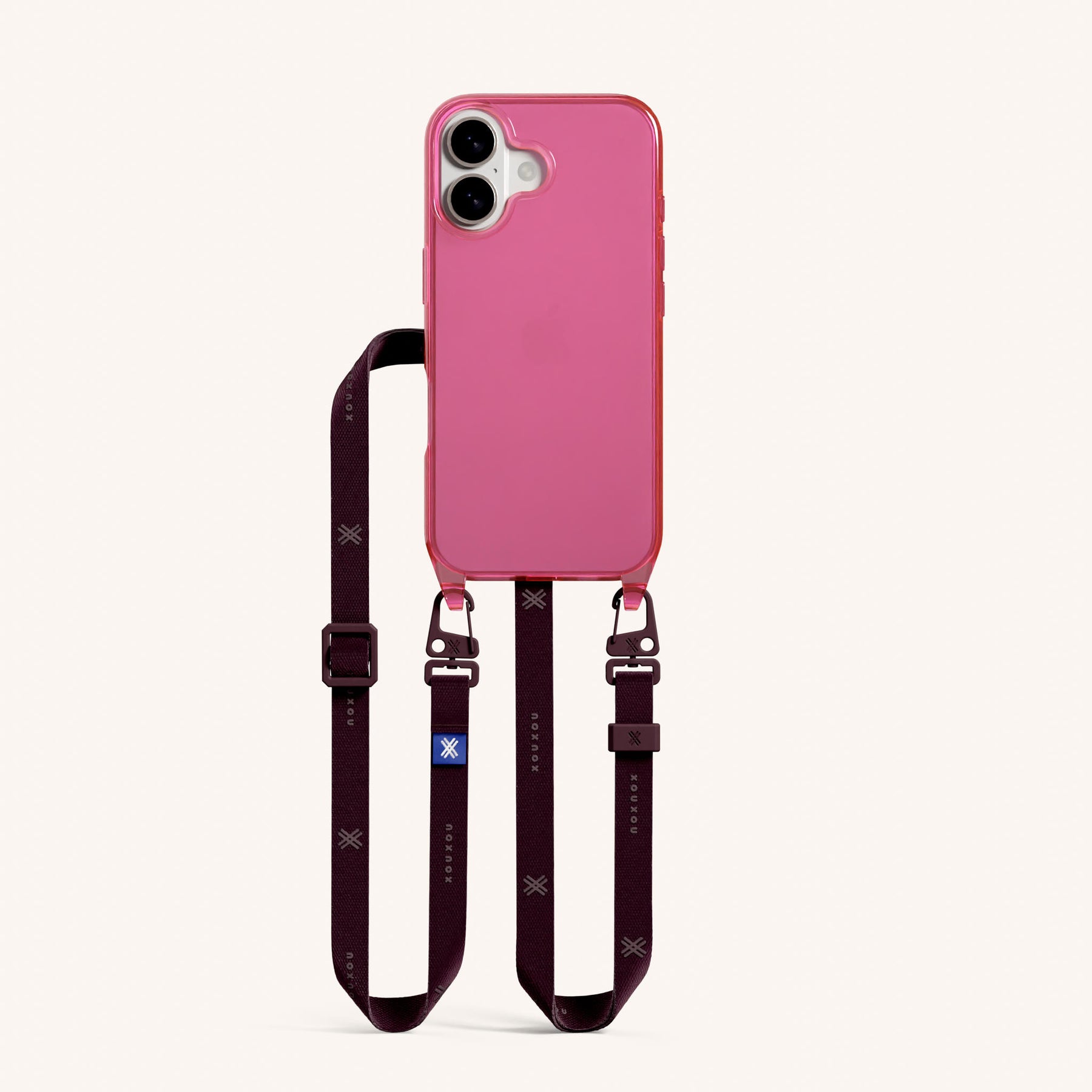 Phone Necklace with Slim Lanyard in Cyber Pink Clear + Burgundy