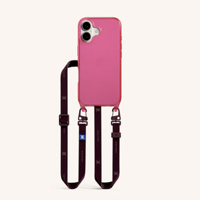 Phone Necklace with Slim Lanyard in Cyber Pink Clear + Burgundy