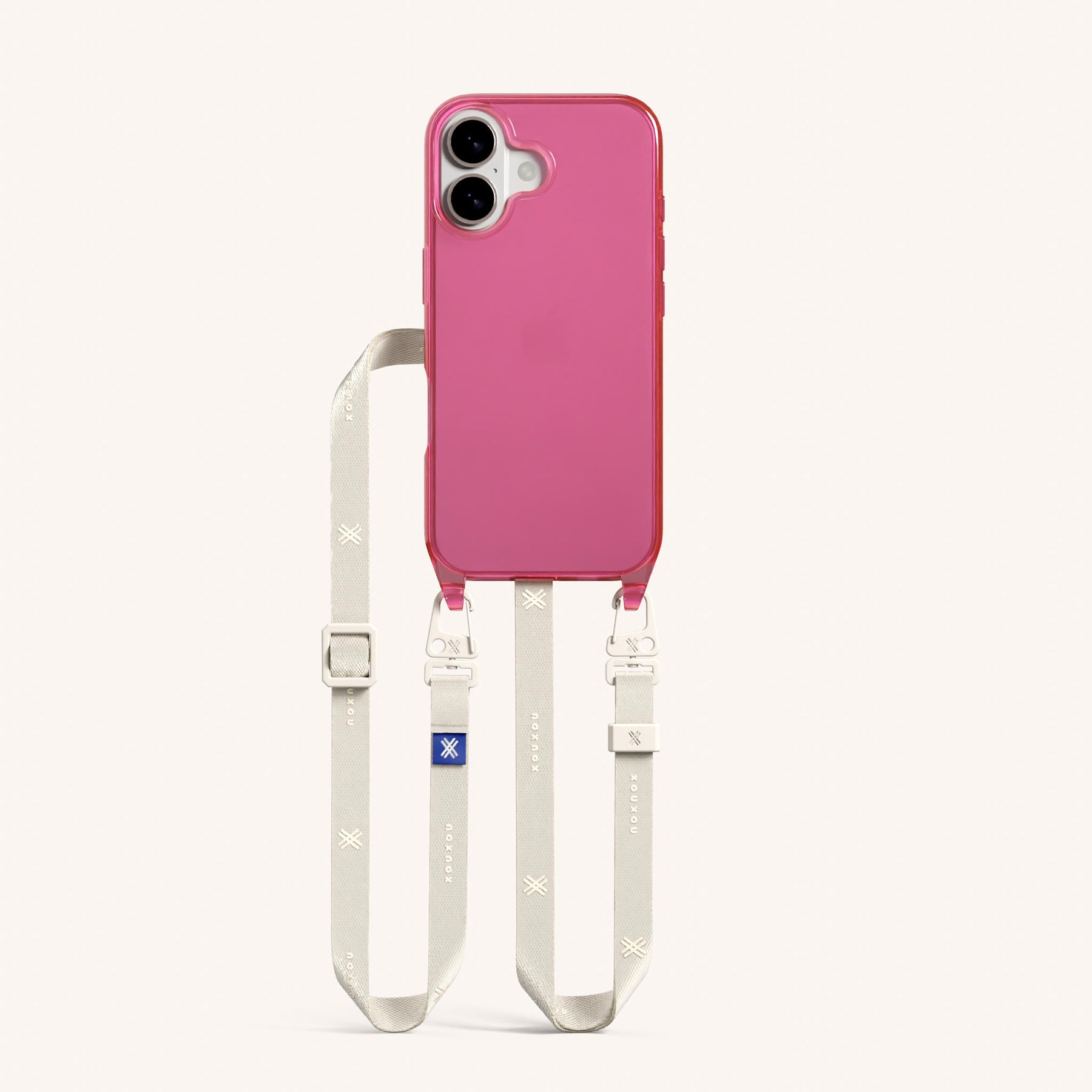Phone Necklace with Slim Lanyard in Cyber Pink Clear + Chalk