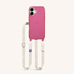 Phone Necklace with Slim Lanyard in Cyber Pink Clear + Chalk