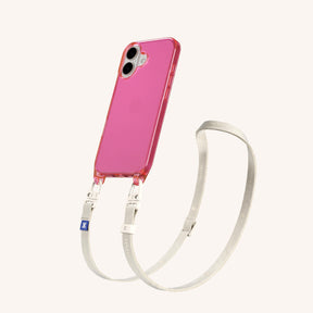 Phone Necklace with Slim Lanyard in Cyber Pink Clear + Chalk