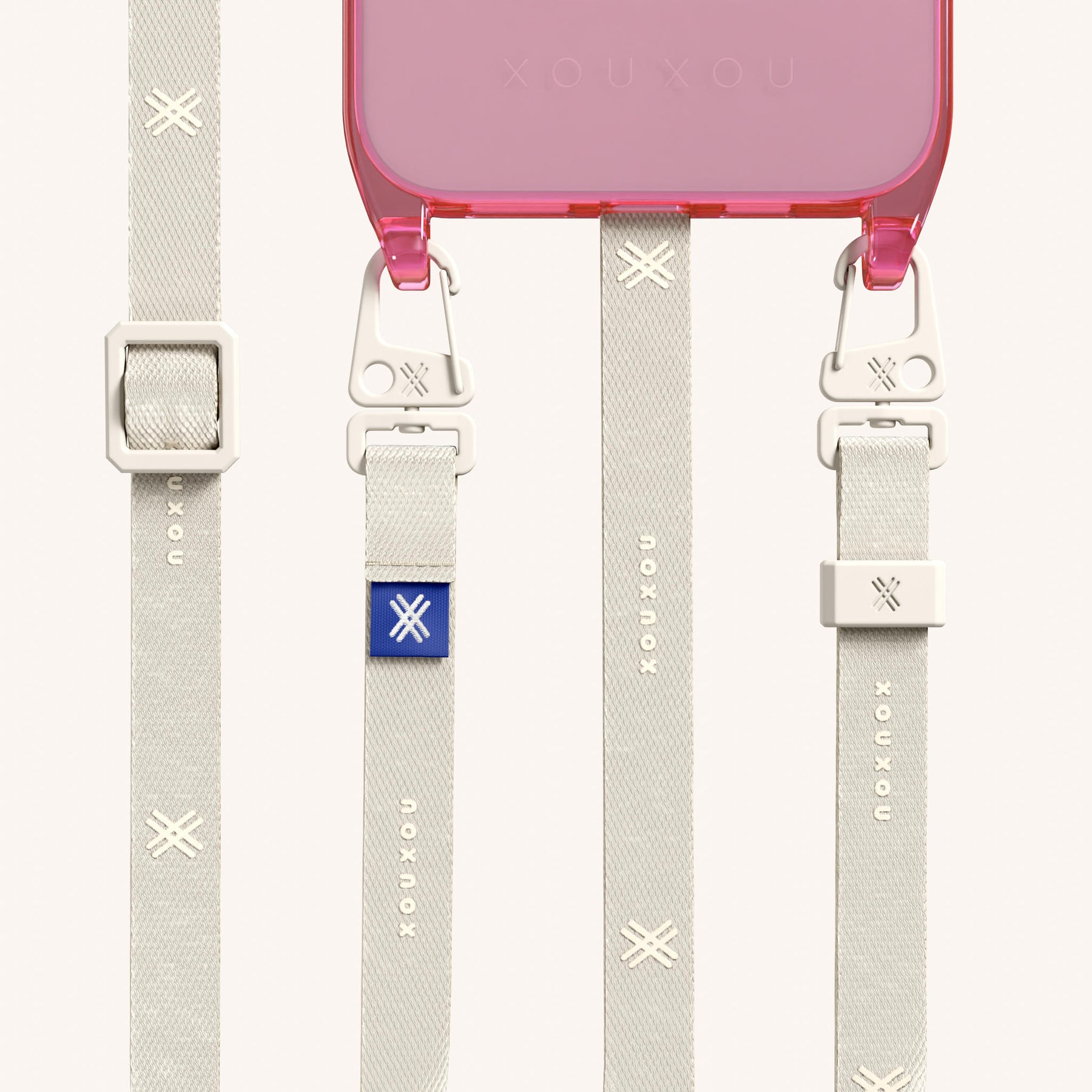 Phone Necklace with Slim Lanyard in Cyber Pink Clear + Chalk