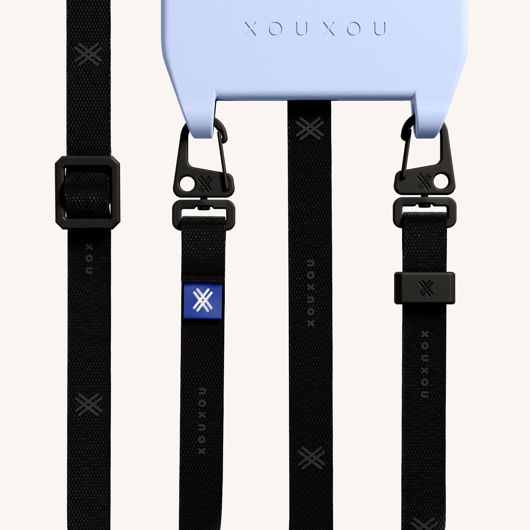 Cordon de téléphone avec fine lanière en Baby Blue + noir
