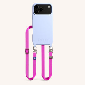 Cordon de téléphone avec fine lanière en Baby Blue + rose néon