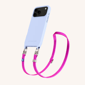Cordon de téléphone avec fine lanière en Baby Blue + rose néon