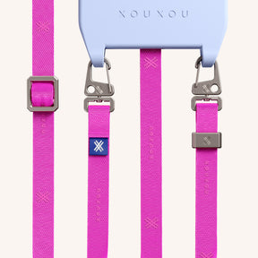 Cordon de téléphone avec fine lanière en Baby Blue + rose néon
