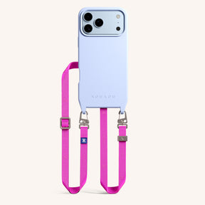 Phone Necklace with Slim Lanyard in Baby Blue + Neon Pink