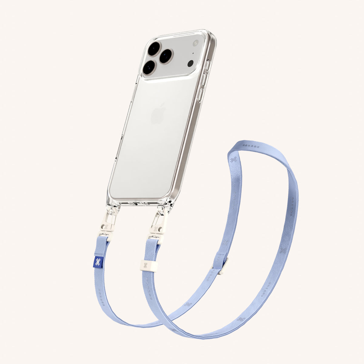 Phone Necklace with Slim Lanyard for iPhone 18 Pro Max without MagSafe in Clear + Baby Blue Perspective View | XOUXOU #phone model_iphone 18 pro max