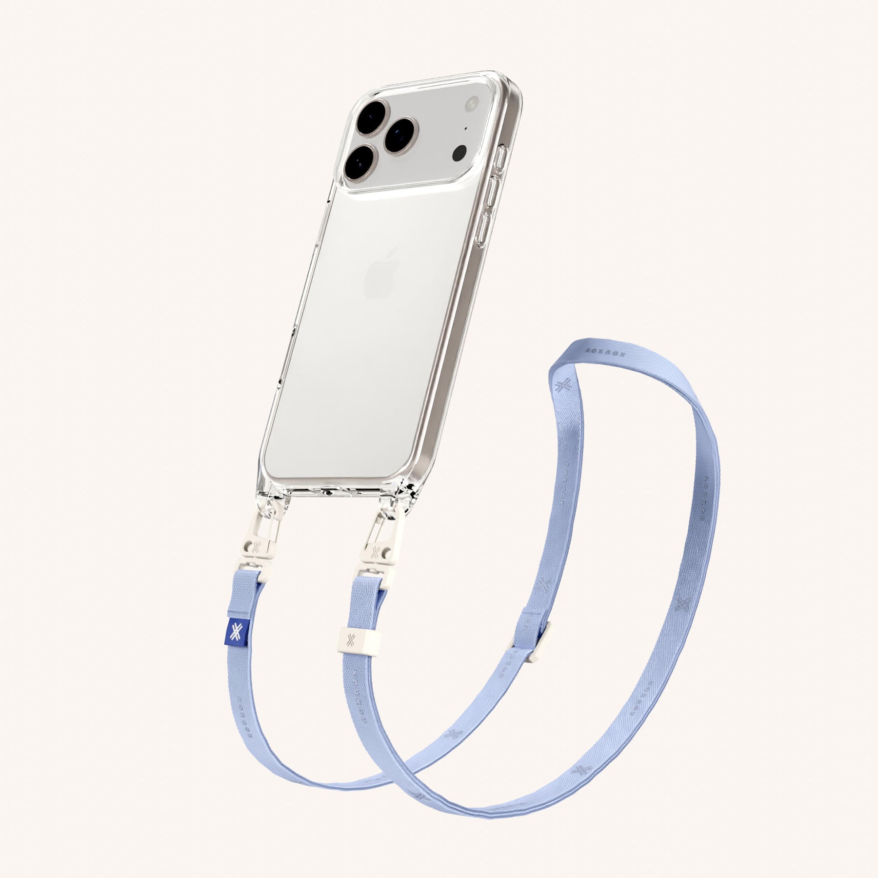 Cordon de téléphone avec fine lanière en transparent + Baby Blue