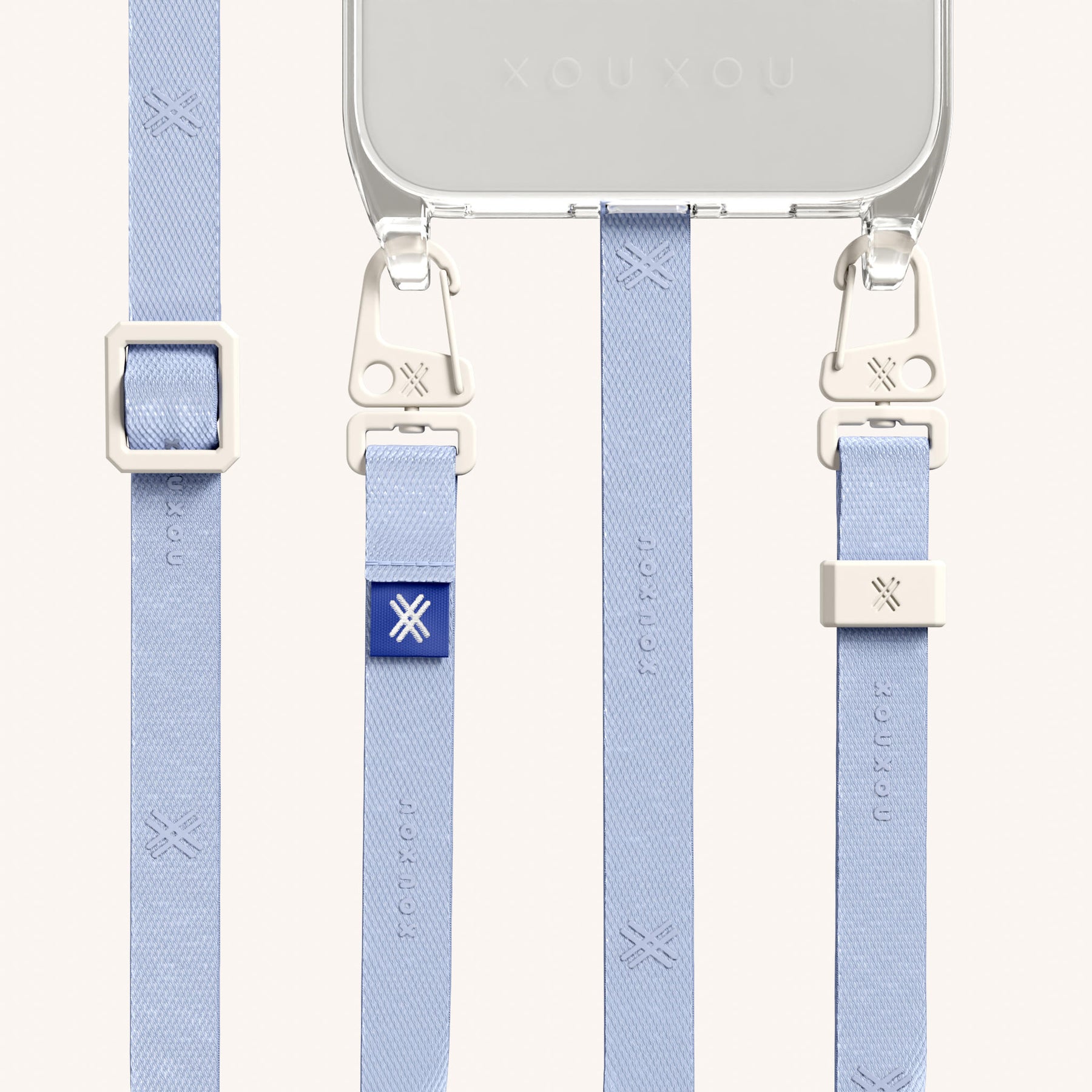 Cordon de téléphone avec fine lanière en transparent + Baby Blue