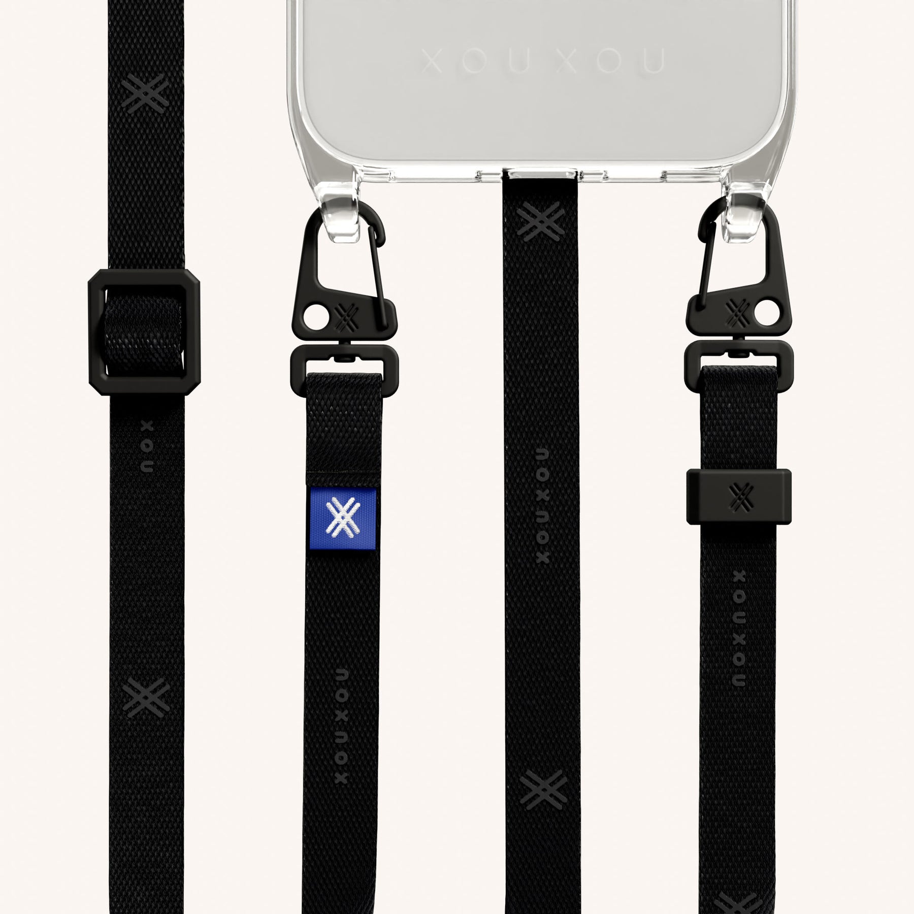 Handykette mit Schmalem Gurt in Clear + Schwarz
