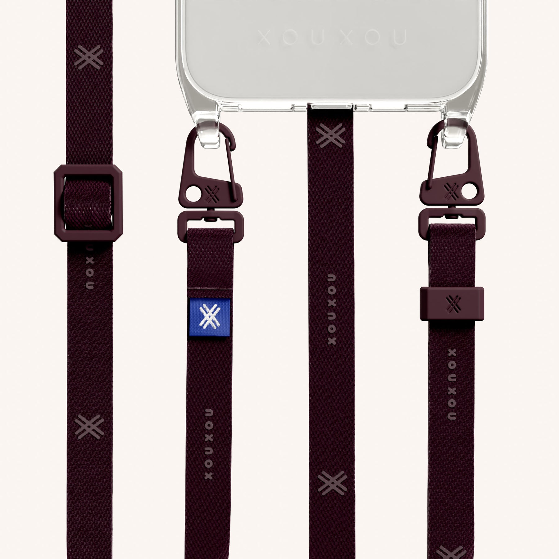 Cordon de téléphone avec fine lanière en Clear + Burgundy