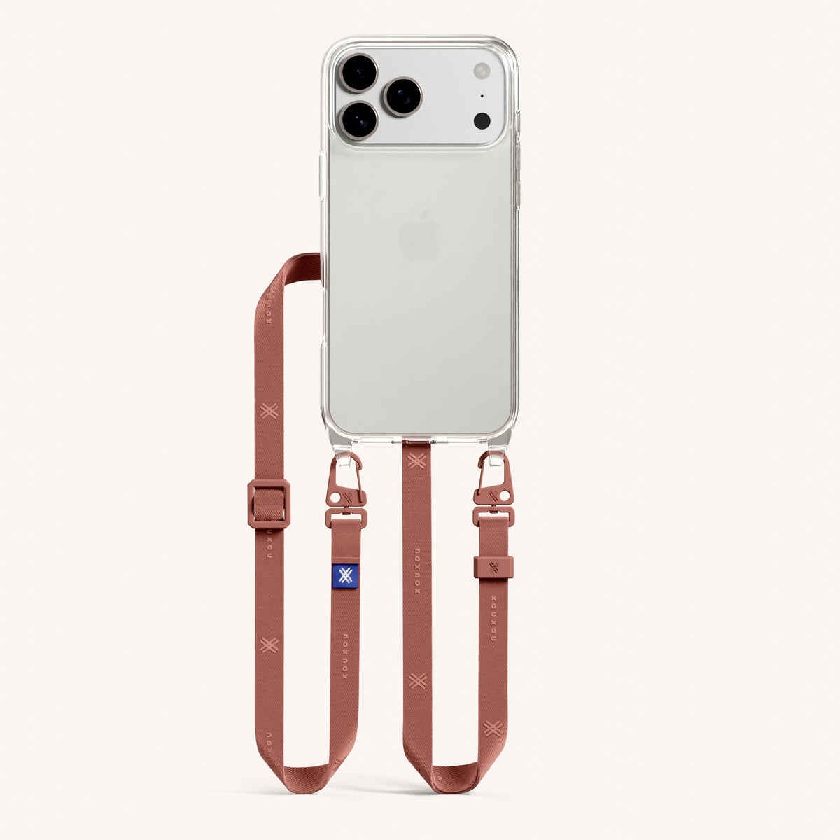 Phone Necklace with Slim Lanyard for iPhone 18 Pro Max without MagSafe in Clear + Cotta Total View | XOUXOU #phone model_iphone 18 pro max