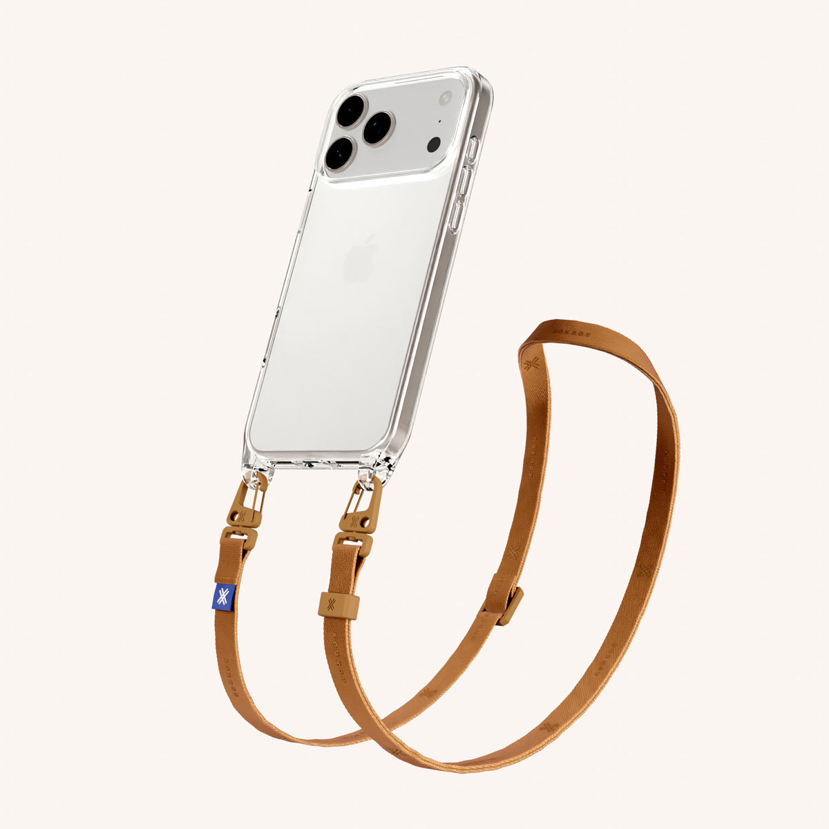 Phone Necklace with Slim Lanyard for iPhone 18 Pro Max without MagSafe in Clear + Mel Perspective View | XOUXOU #phone model_iphone 18 pro max