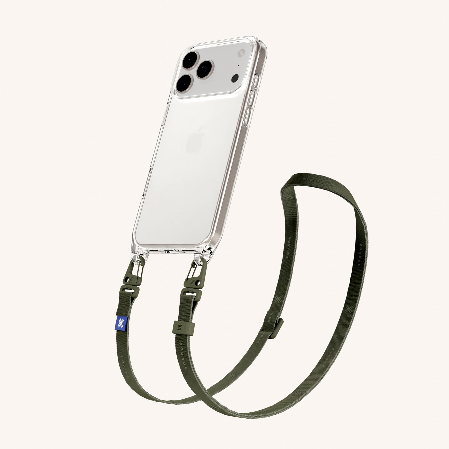 Handykette mit Schmalem Gurt in Clear + Moss