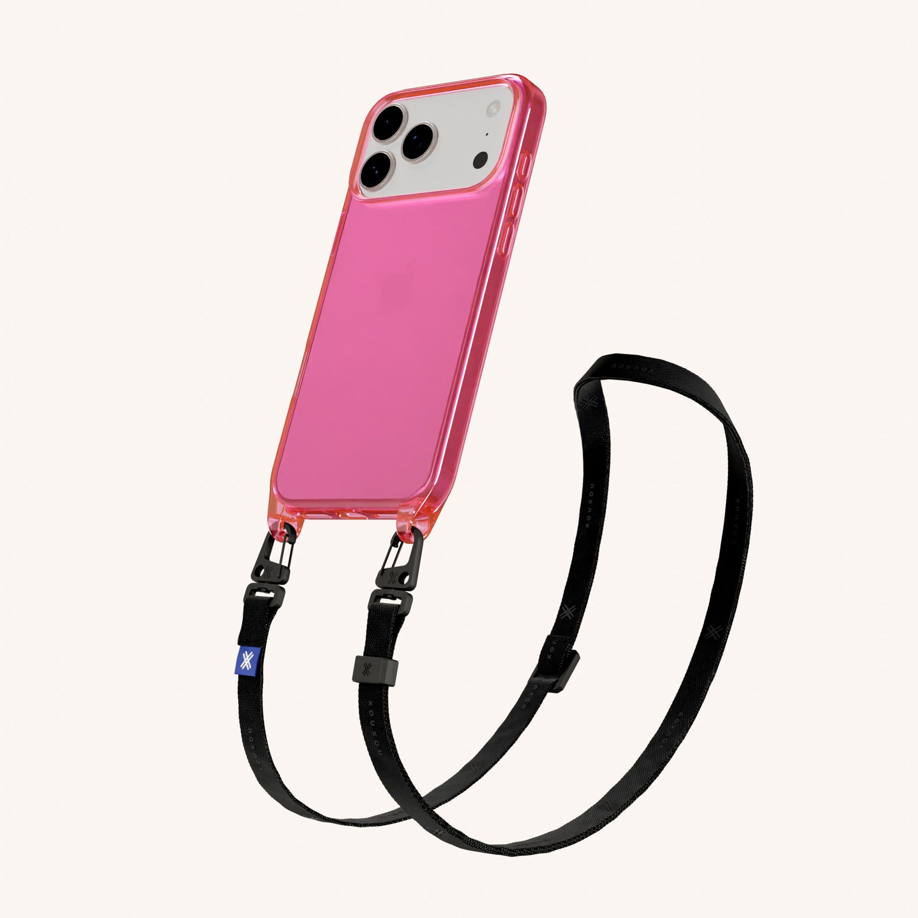 Handykette mit Schmalem Gurt in Cyber Pink Clear + Schwarz