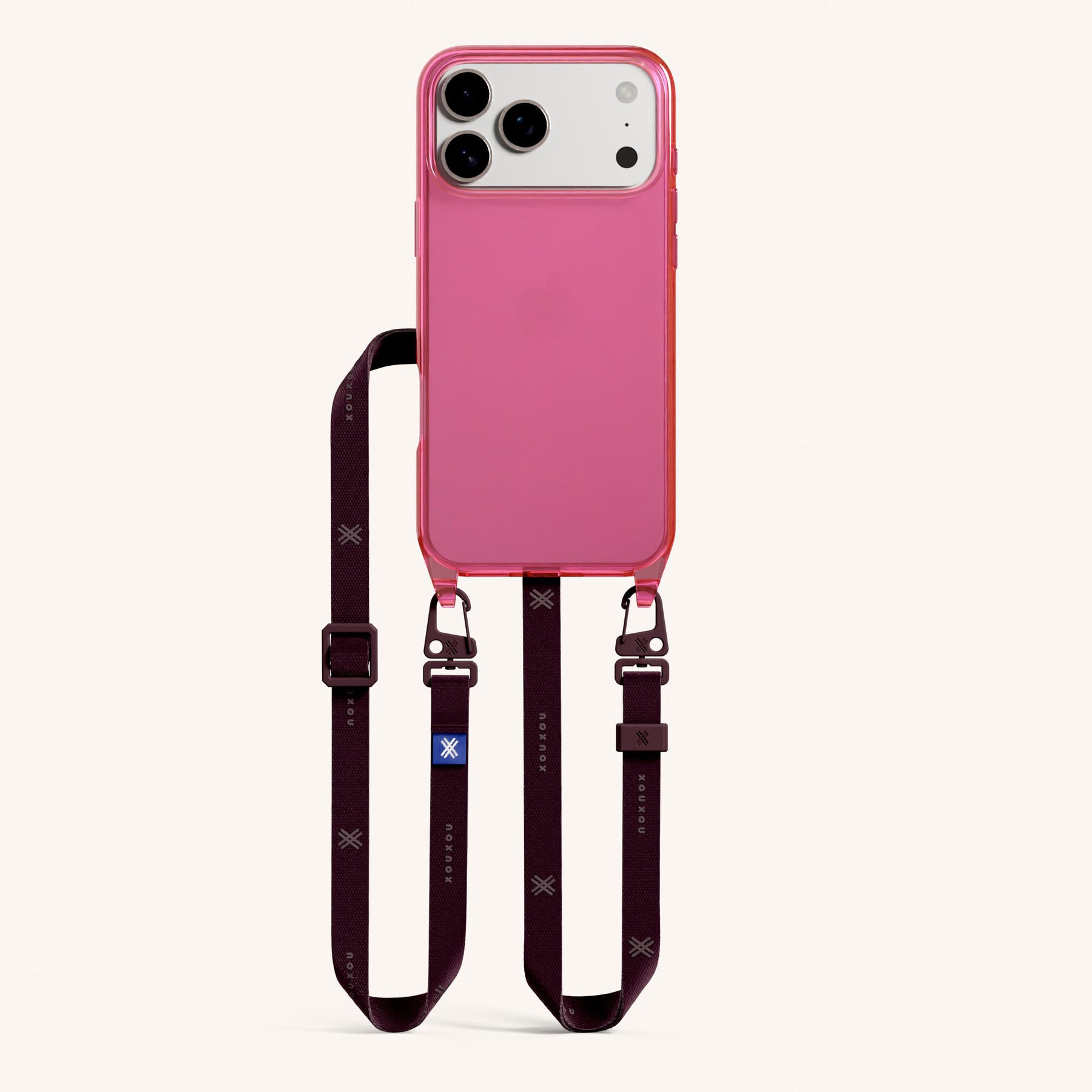 Handykette mit Schmalem Gurt in Cyber Pink Clear + Burgundy