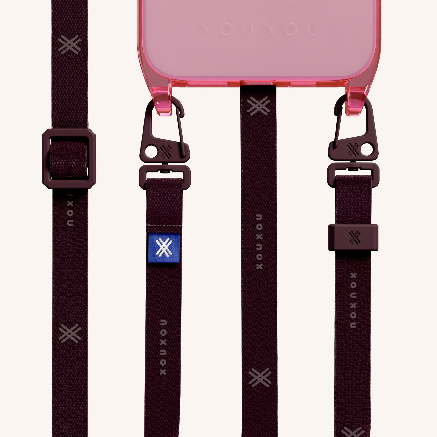 Handykette mit Schmalem Gurt in Cyber Pink Clear + Burgundy
