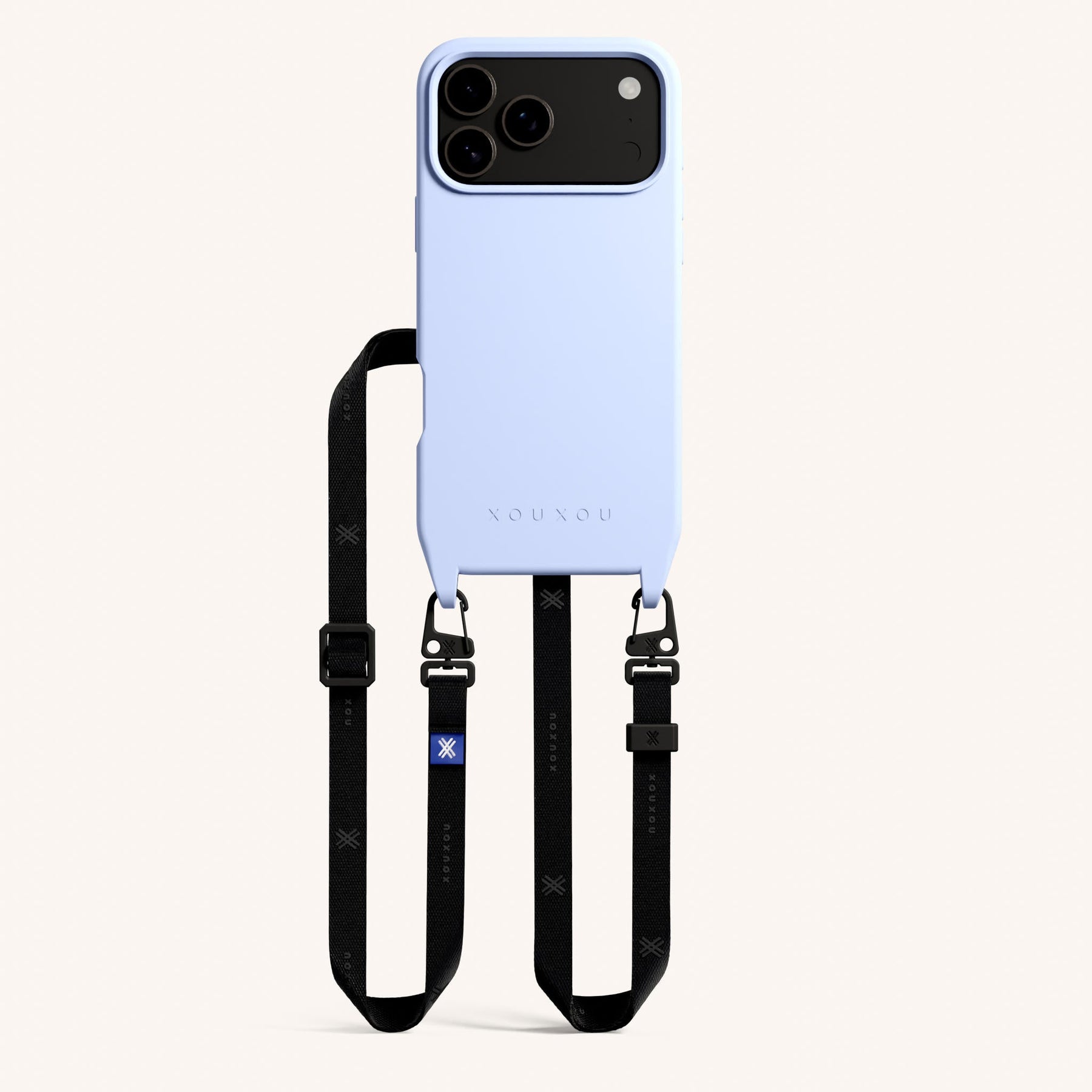 Cordon de téléphone avec fine lanière en Baby Blue + noir
