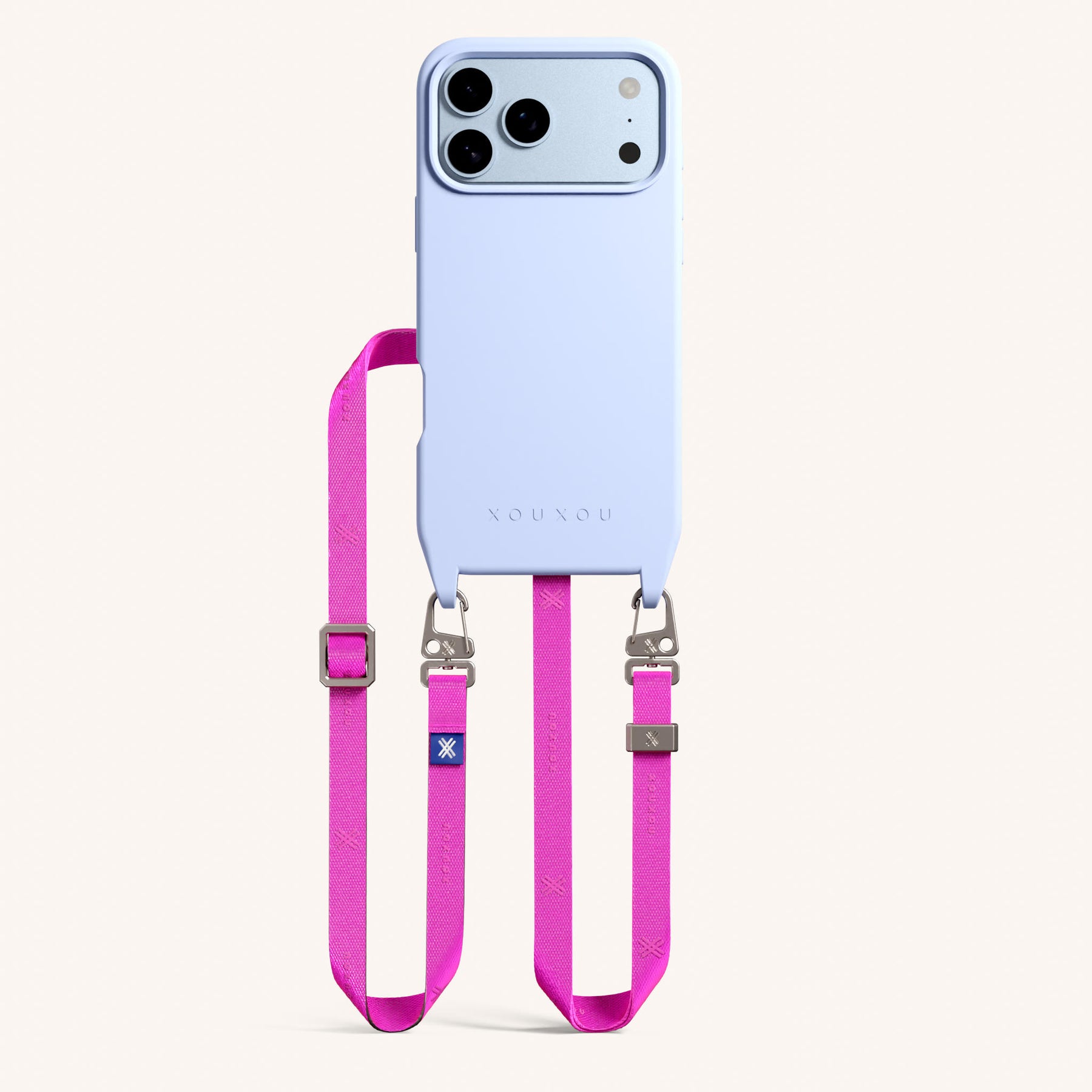Phone Necklace with Slim Lanyard in Baby Blue + Neon Pink