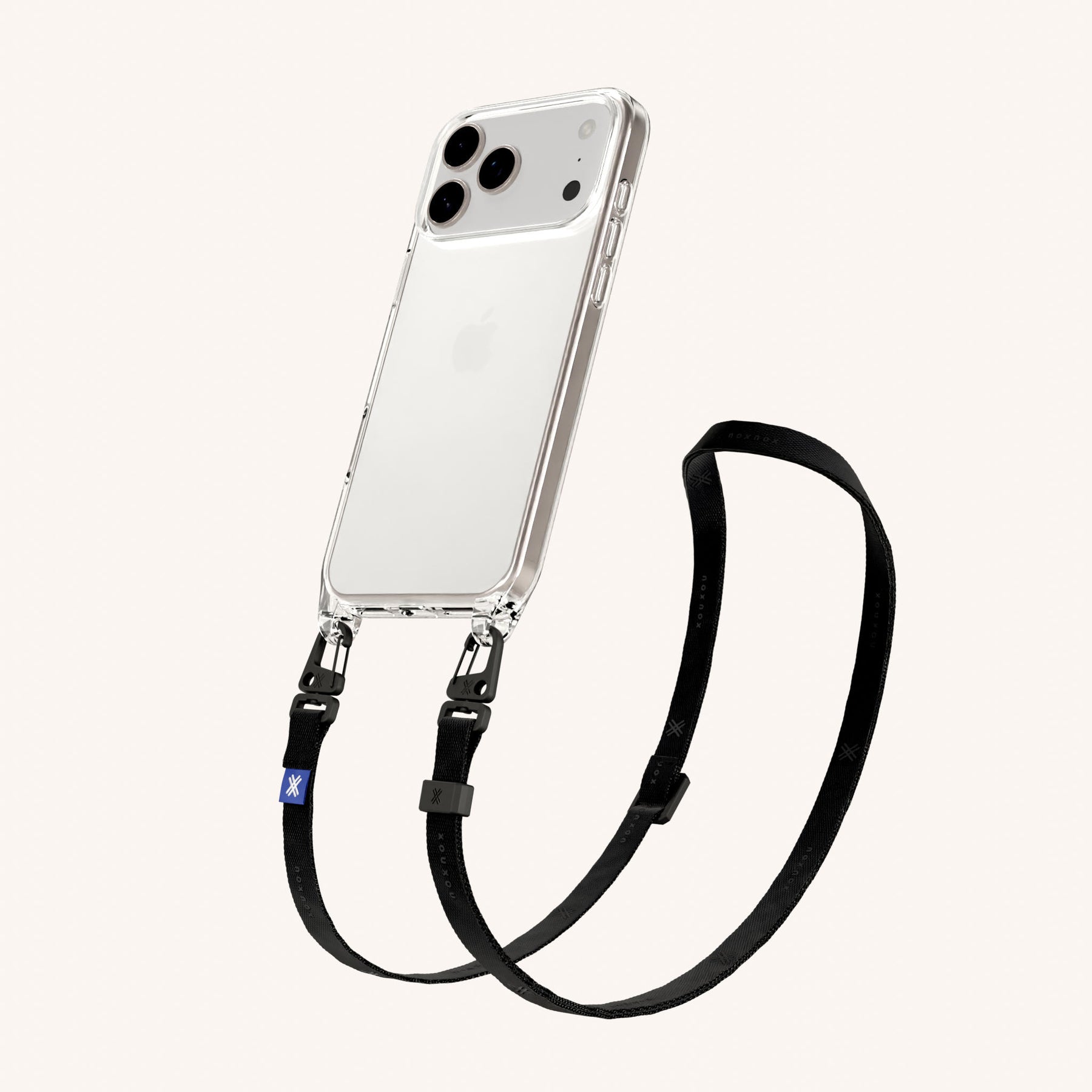 Handykette mit Schmalem Gurt in Clear + Schwarz