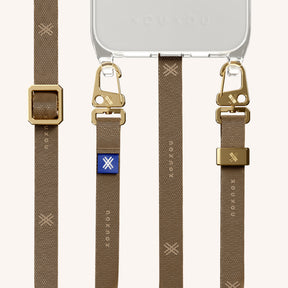 Handykette mit Schmalem Gurt in Clear + Taupe