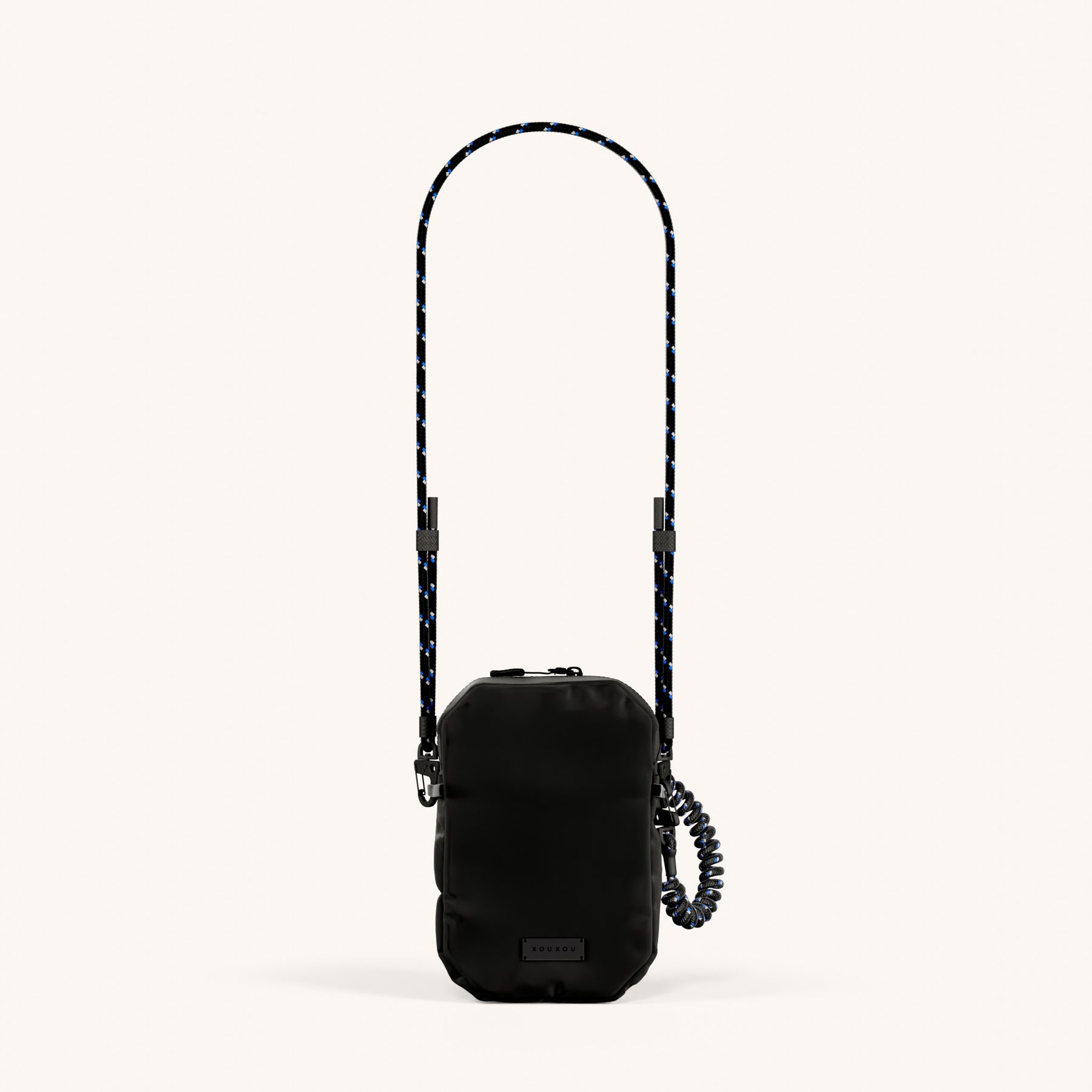 Shoulder Bag with Carabiner Rope in Black Total View | XOUXOU