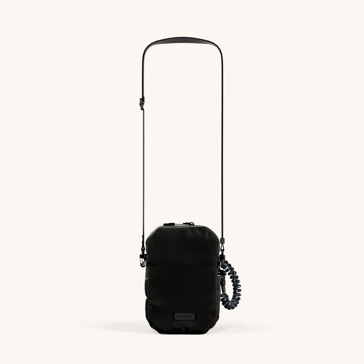 Shoulder Bag with Slim Lanyard in Black Total View | XOUXOU