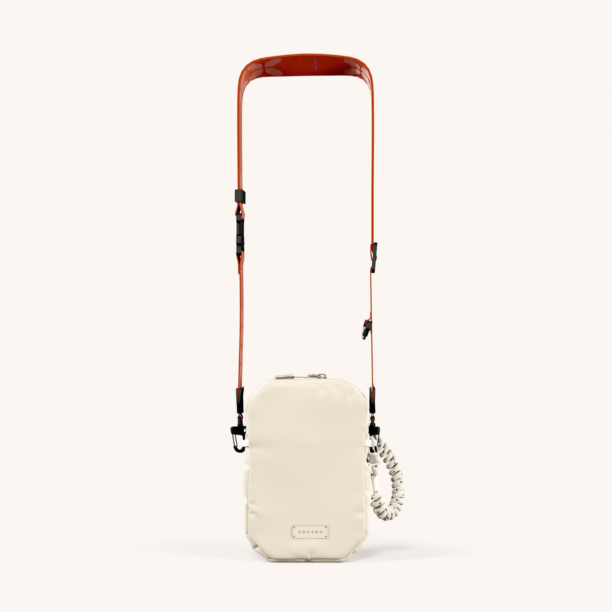 Shoulder Bag with Ultrawide Lanyard in Chalk + Tangerine Total View | XOUXOU