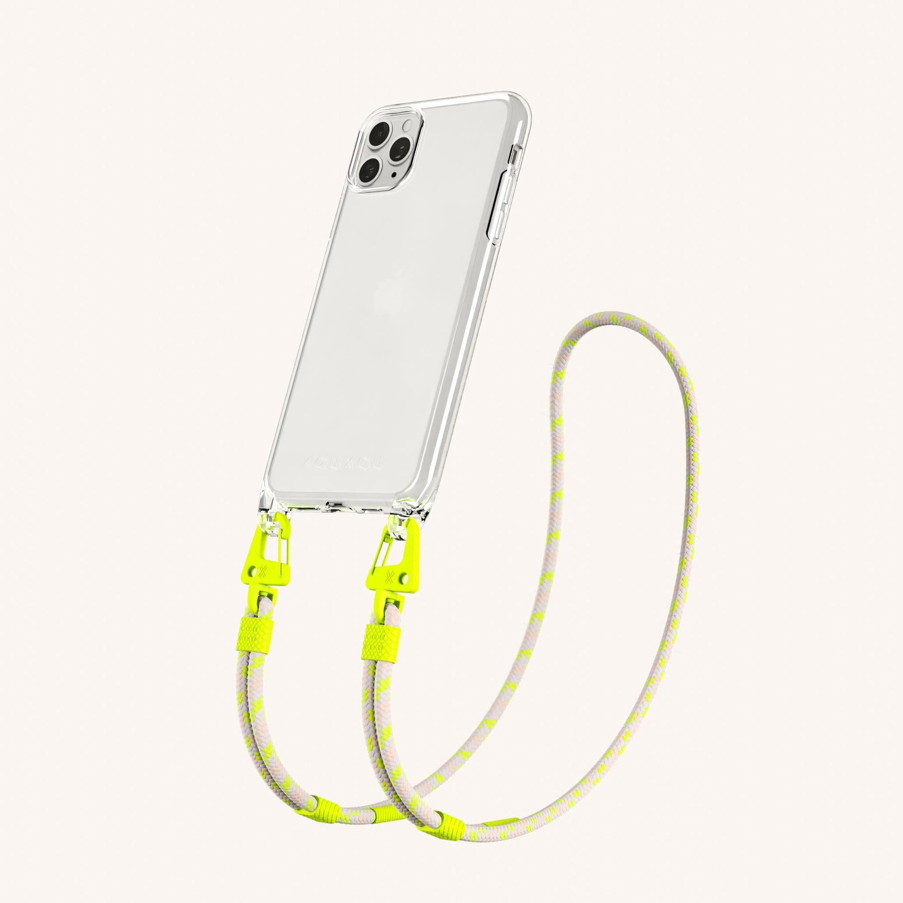 Phone Necklace with Carabiner Rope in Clear + Neon Camouflage