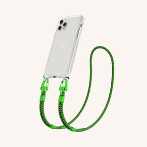Phone Necklace with Carabiner Rope in Clear + Acid