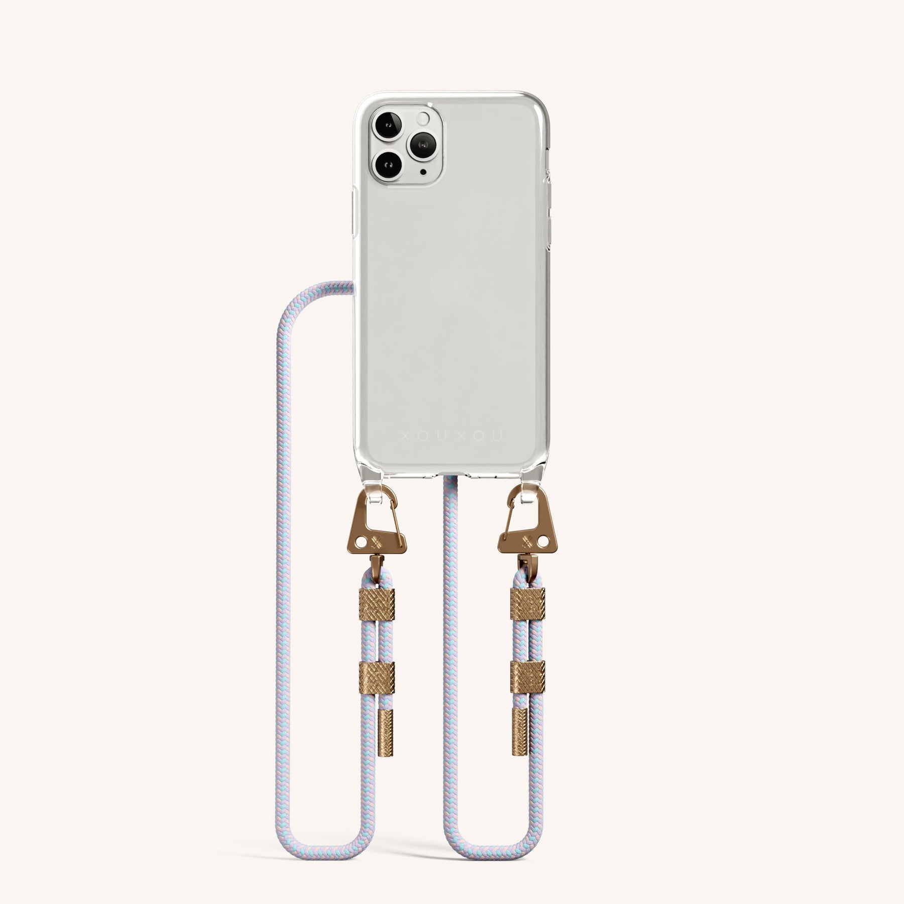 Phone Necklace with Carabiner Rope in Clear + Vibrant Pastel