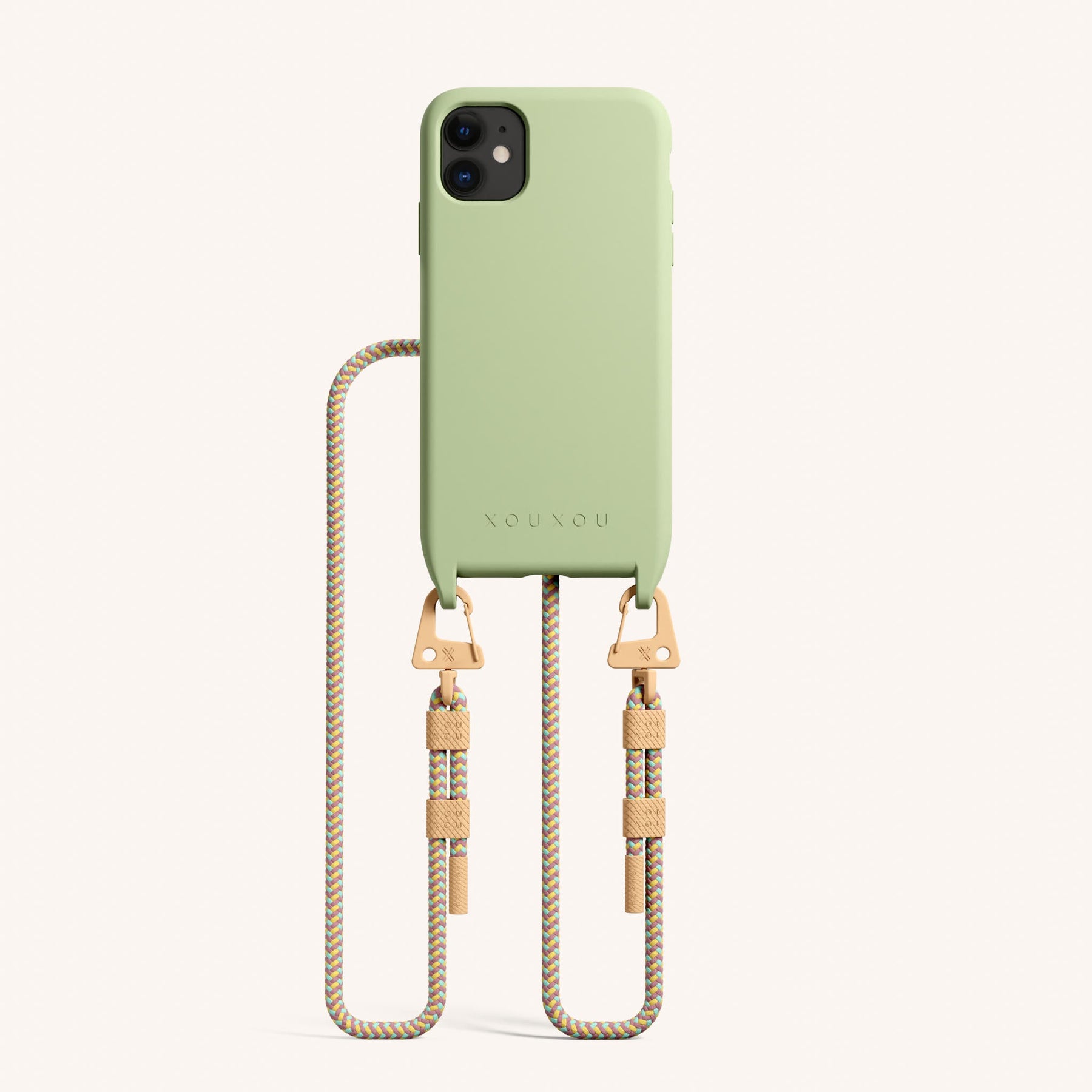 Phone Necklace with Carabiner Rope in Light Olive + Palm Springs